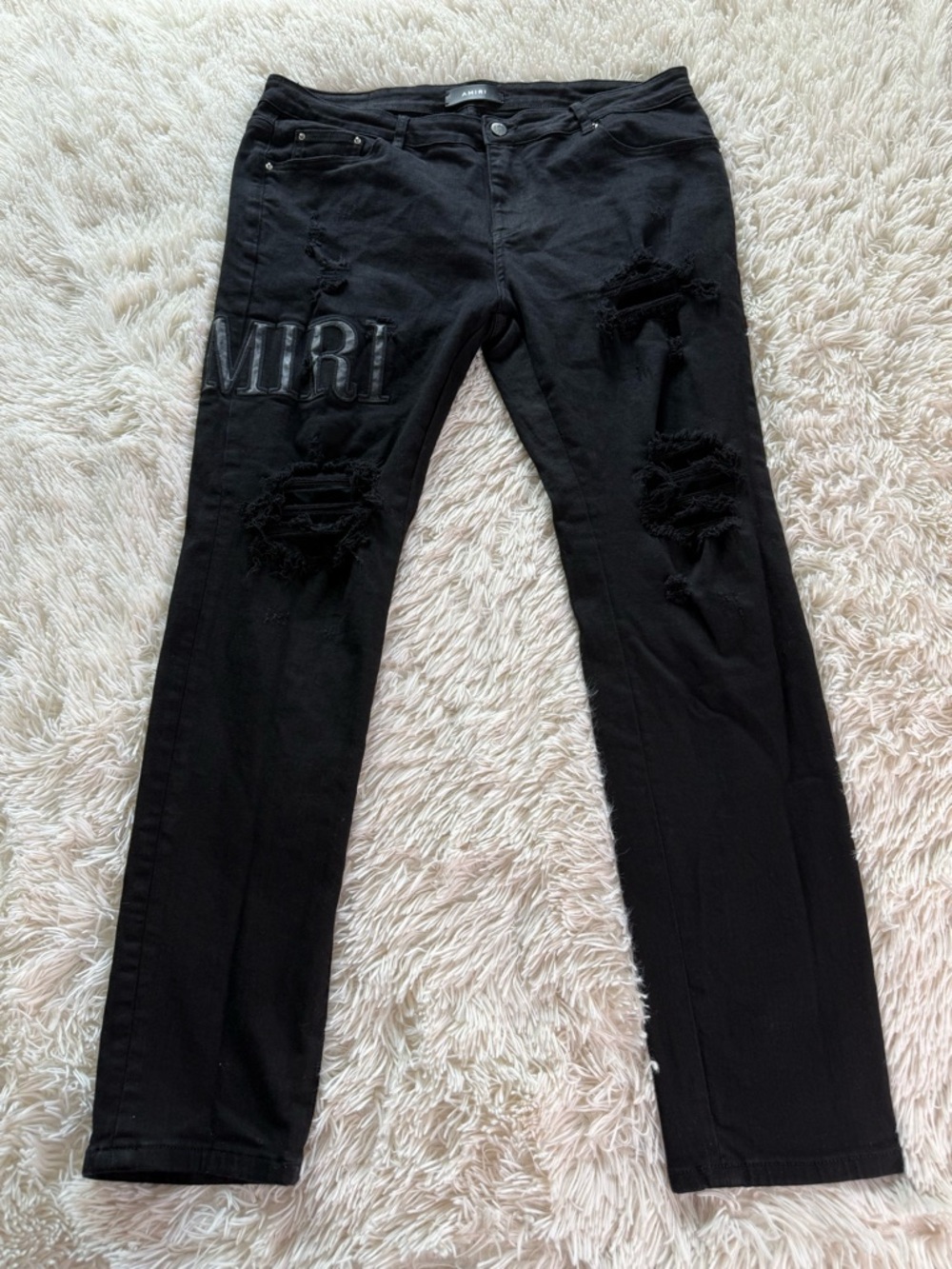Amiri Black Spellout Distressed Grunge Jeans Size 38